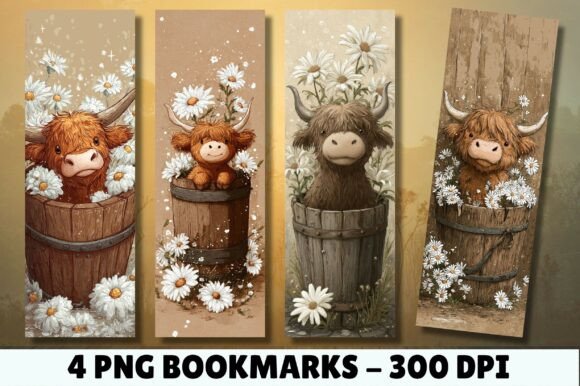Download Highland Cow Daisy Barrel Art Bookmark - Bookmark Collection